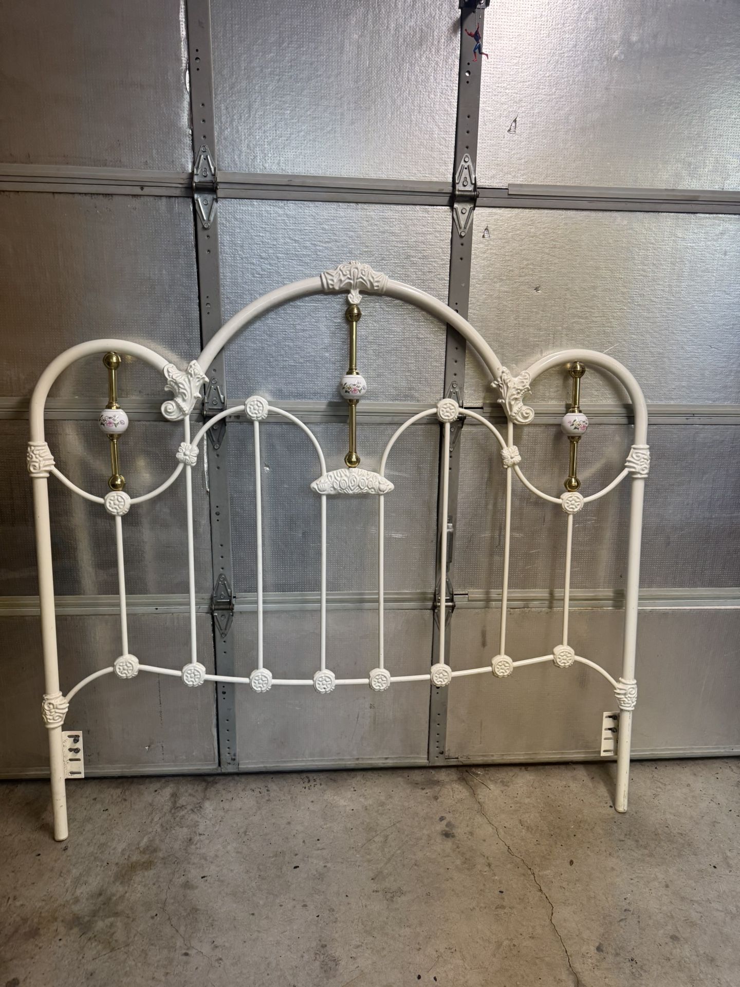 Antique Victorian STYLE Queen White Porcelain Metal Headboard