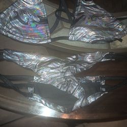 Women's Dance Lingerie Bikini Silver Shiny And Black