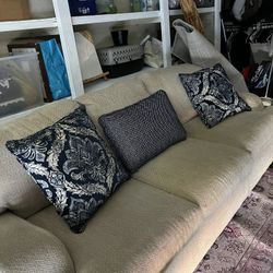 Cream Sofa W 3 Deco Pillows 