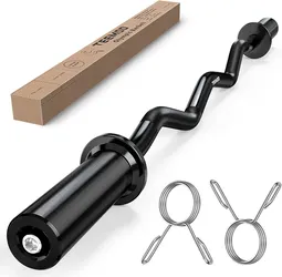 TEEMOO Olympic EZ Curl Barbell Bar, 47" Curl Bar with 2 Spring Collars, Curling Bar for Weight Lifting, Squat, Hip Thrusts, Biceps, 500lb Weight Capac
