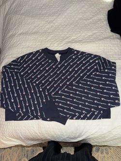 Champion Cropped Crewneck Sweatshirt Reverse Weave All Over Print Womens Large