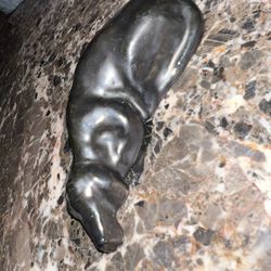 Vintage ceramic glossy black dog statue figure  