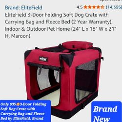 $35🐶Soft Dog Crate 3-Door Folding  with Carrying Bag and Fleece Bed by EliteField. Brand New Only $35 !!!