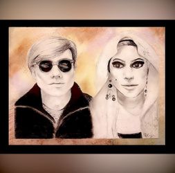 Andy Warhol & Edie Sedgwick Graphite Facial Portrait Handmade Charcoal Poster
