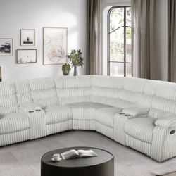 Corduroy Gray Recliner Sectional 