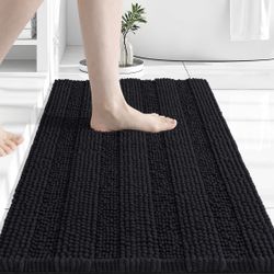 Black Striped Bathroom Rugs 24x16