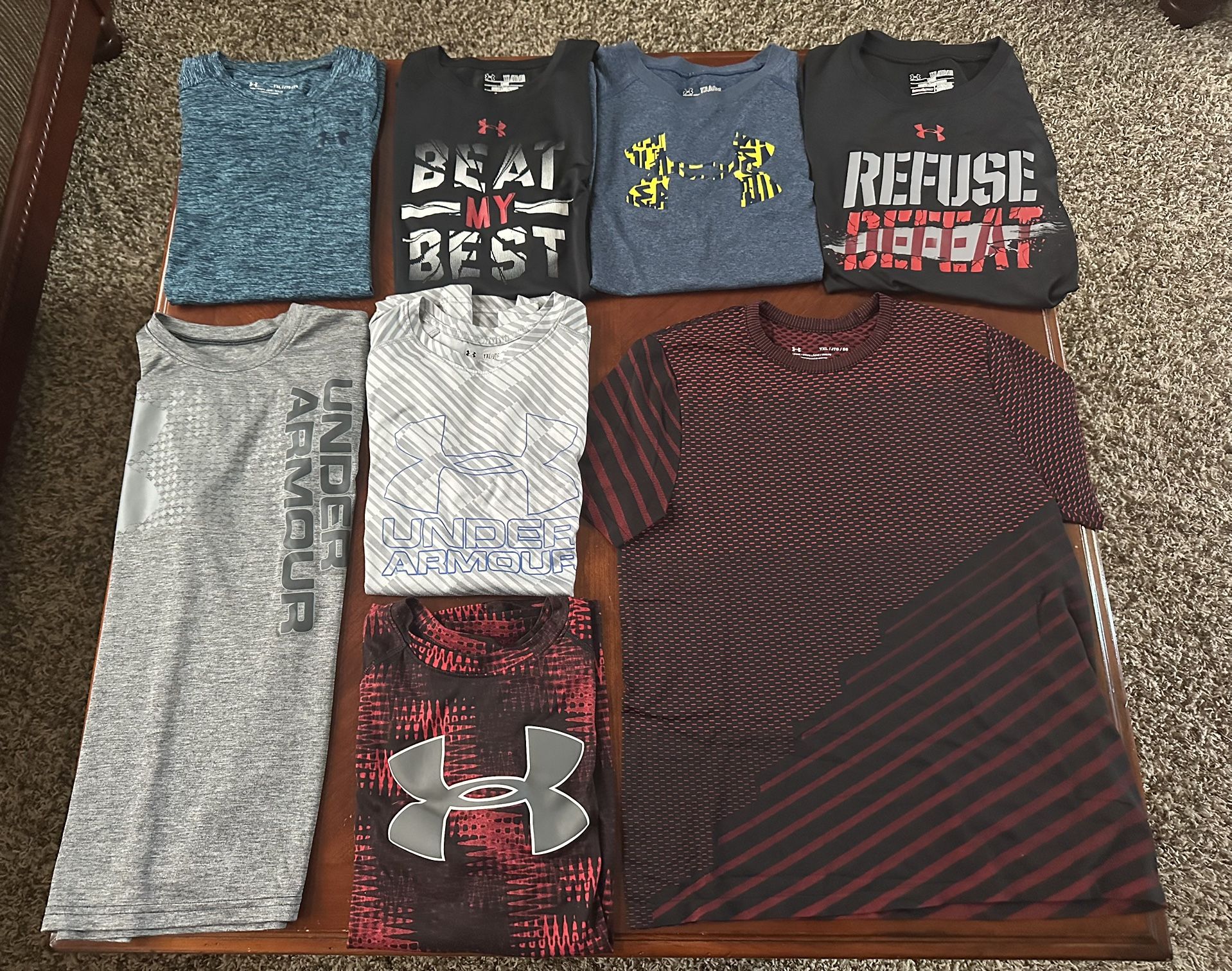 💙 Under Armour Athletic Wear Shirts LOT Size Youth Kids XL from smoke and pet free home in like new condition. Bottom right is a soft cotton blend.