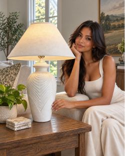 Title: Stunning 30” White Textured Table Lamp – Elegant Designer Style ✨