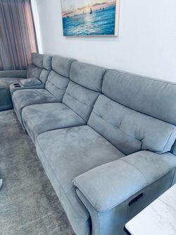 Gray Sectional Sofa with Chaise and Cup Holders