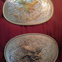 Silver and Gold Classic Eagle Belt Buckles 6x4 