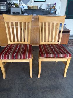 2 Solid Wood Wide Chairs With New Cushions; No Scratches Like Very New ;Excellent Condition