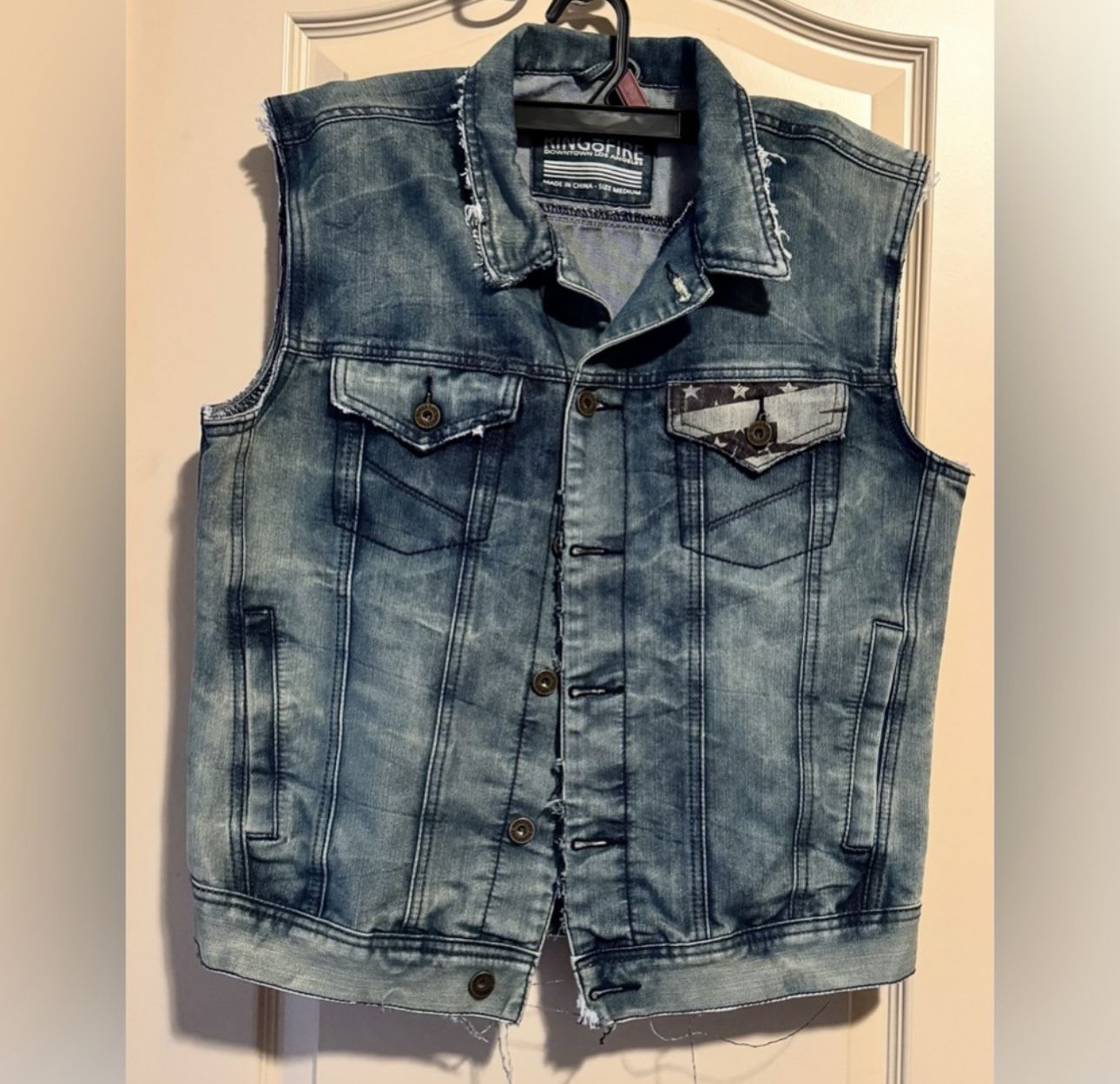 Ring of Fire Downtown Los Angeles Blue Stud Biker Jean Vest