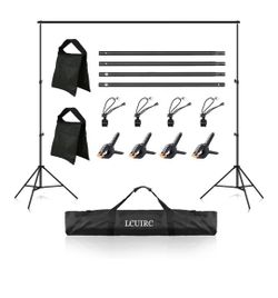 Photo Backdrop Stand, 6.5x10ft Background Stand Kit with 4 Crossbars, 4 Spring Clamps, 4 Backdrop Clips, 2 Sandbags, 