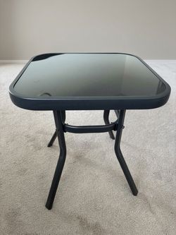 Black Metal and Glass Square Side Table