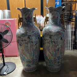 2 Large Vintage Asian Porcelain Floor Vases 