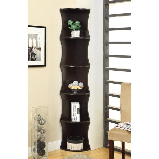 5-Shelf Wave-Like Corner Bookcase Shelf Cappuccino 801182