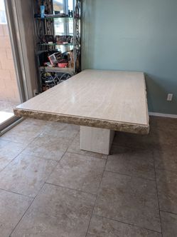 Vintage Travertine Pedestal Dining Table - Chiseled Edge
