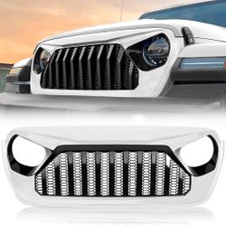 LA Zona Auto Parts 2018 to 2025 Jeep Wrangler JL Gladiator Black Grille  Blanco White 