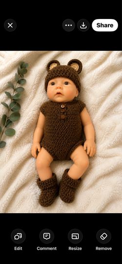 Handmade Crochet Baby Bear Outfit/Photo Prop