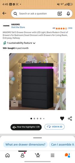 5 drawer dresser  with led lights