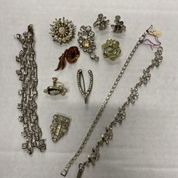 LOT Rhinestone Rhinestones Bracelet Earrings Parts Pieces ALL FOR 