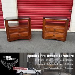 Pair of Vintage 2-Drawer Nightstands with Open Shelf