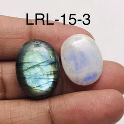 Labradorite & Rainbow Oval Shape-2Pc-Lot-LRL-15-3