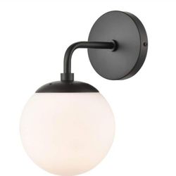 Light Society LS-W264-BK-WH Zeno Black and White Glass Globe Wall Sconce, Mid Century Modern Retro Vintage Style