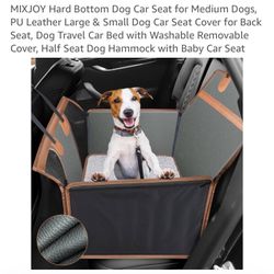 MIXJOY Hard Bottom Dog Car Seat for Medium Dogs, PU Leather Large & Small Dog Car Seat Cover for Back Seat, Dog Travel Car Bed with Washable Removable