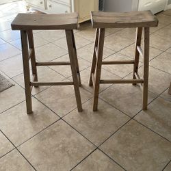 Wooden Bar Stools, Unfinished (Set Of 2)