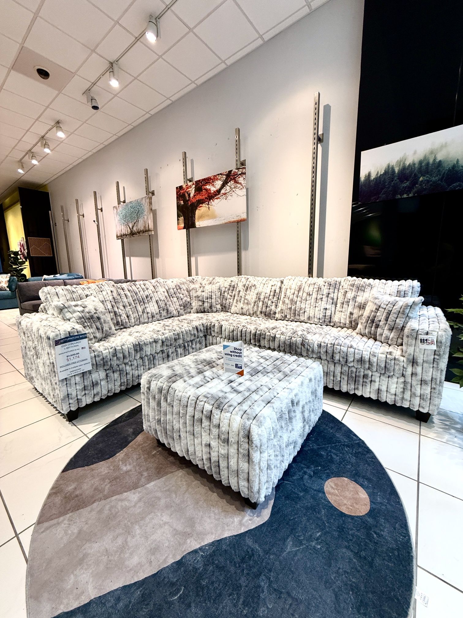 NEW Fluffy Corduroy L-Sectional w/ Ottoman ❄️🐺