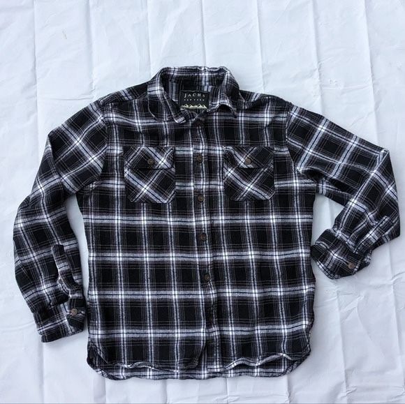 Jack's New York Vintage Style Flannel Button Black White Plaid Men