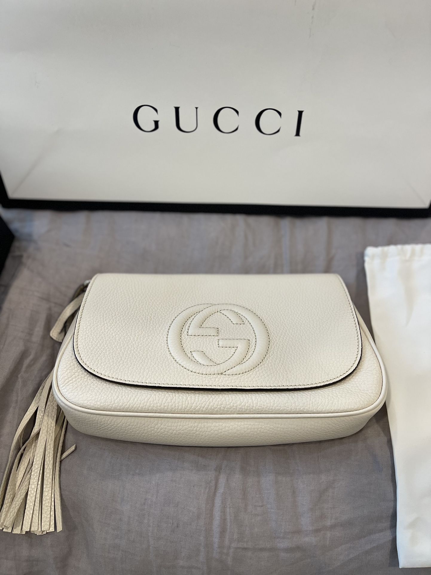 Gucci Soho Crossbody Bag White Leather New