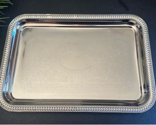 Silver Plated Serving Tray with Ornate Border