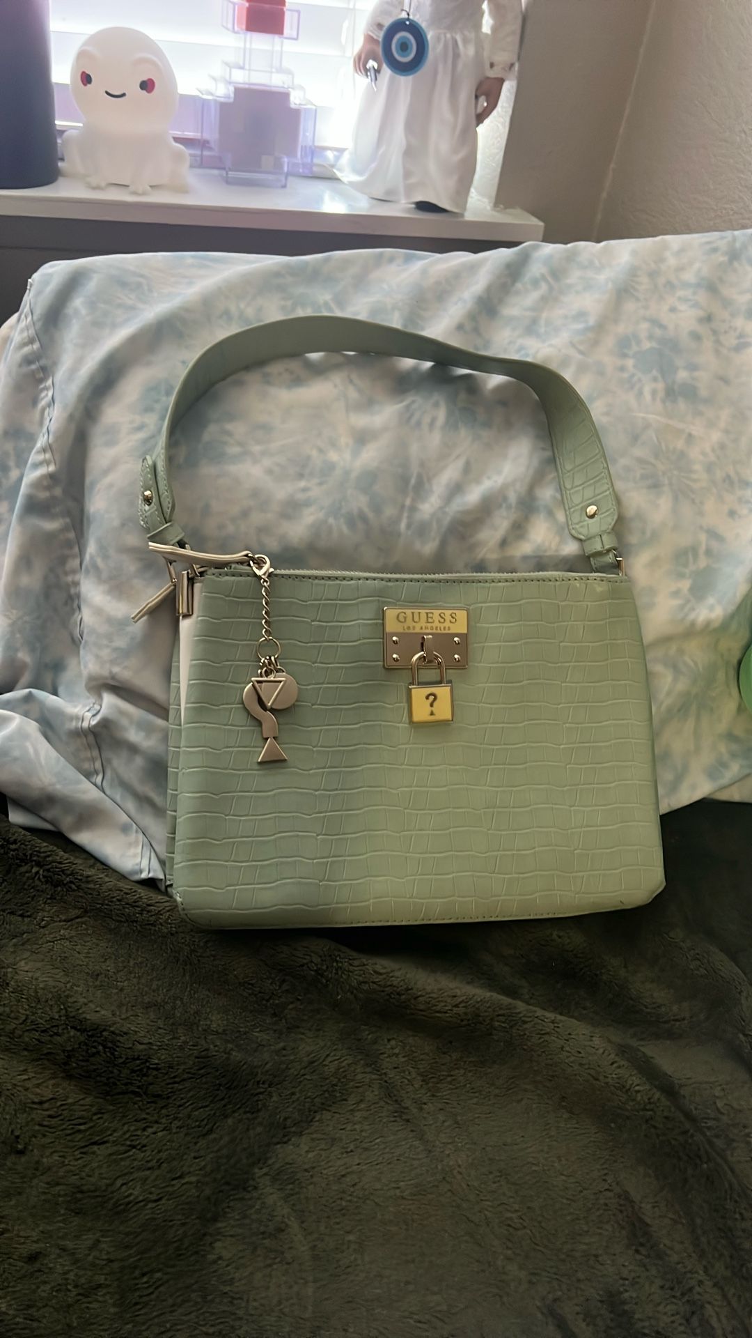 GUESS Green Croc Color Margo Top Handle Satchel Bag