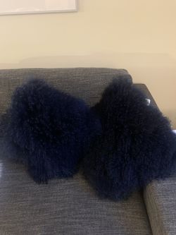 West Elm Mongolian Lamb Navy Pillows