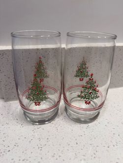 Vintage Merry Christmas Tree Drinking Tumbler Glasses 5" - 2 glasses