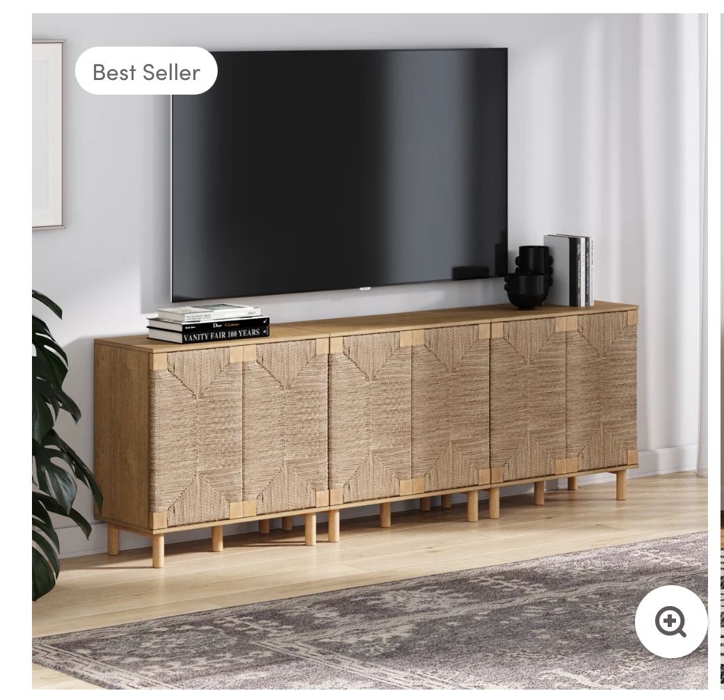 Nathan James Seagrass TV Console Credenza Brown, media cabinet, rattan, wicker