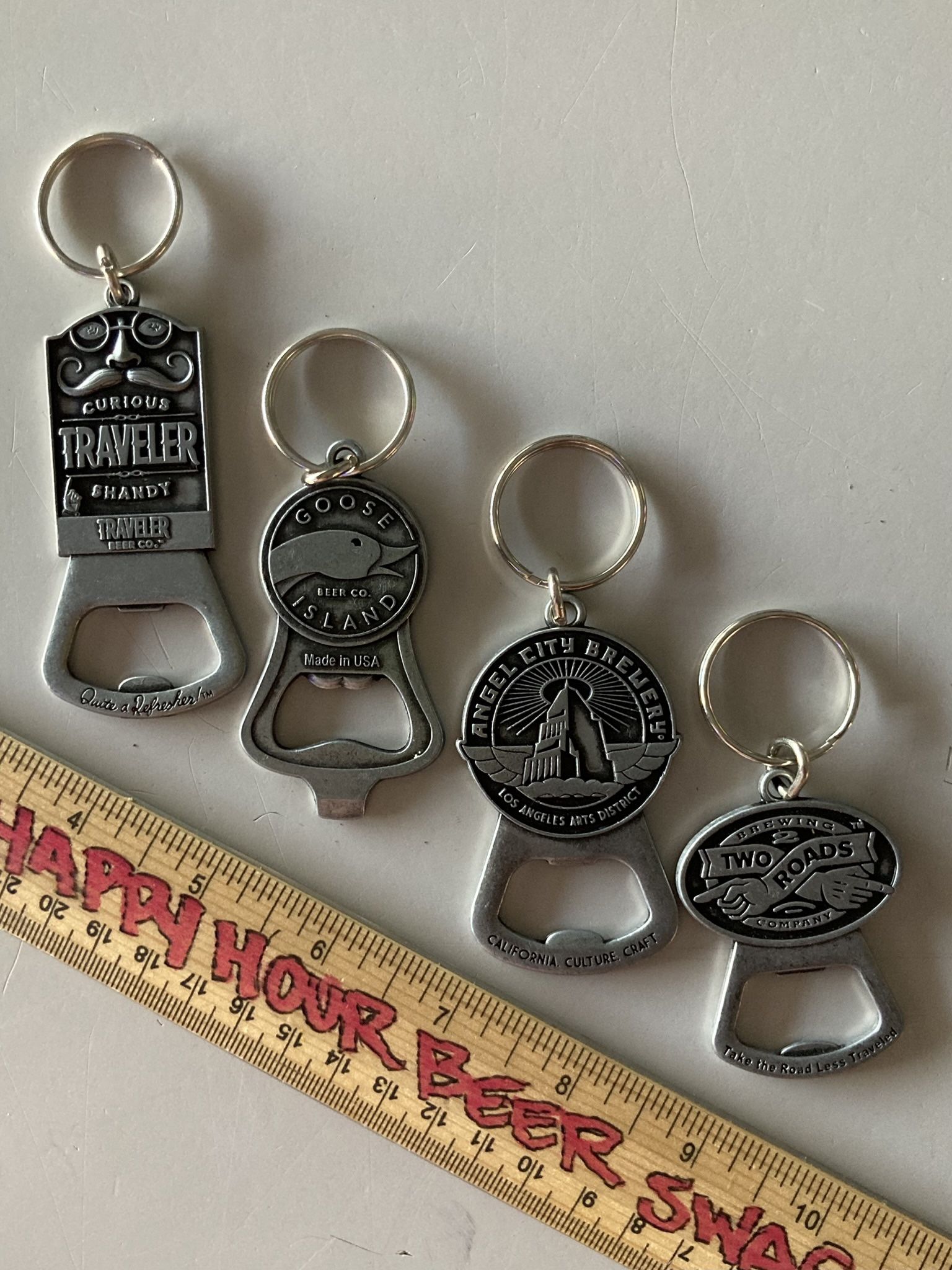 🎁 X4 New Craft Beer Bottle Opener Key Chains Goose Island Curios Traveler Angel City Two Roads