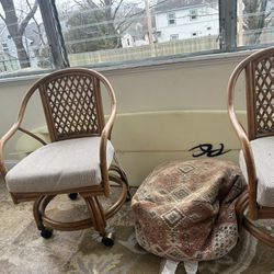 Bamboo Swivel Chairs Set Of Two
