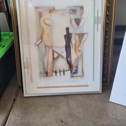 Large Signed Abstract Figurative Art Print — Framed