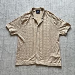 Abercrombie & Fitch Men’s Brown/Tan Cable Knit Button Up Cardigan Polo LARGE