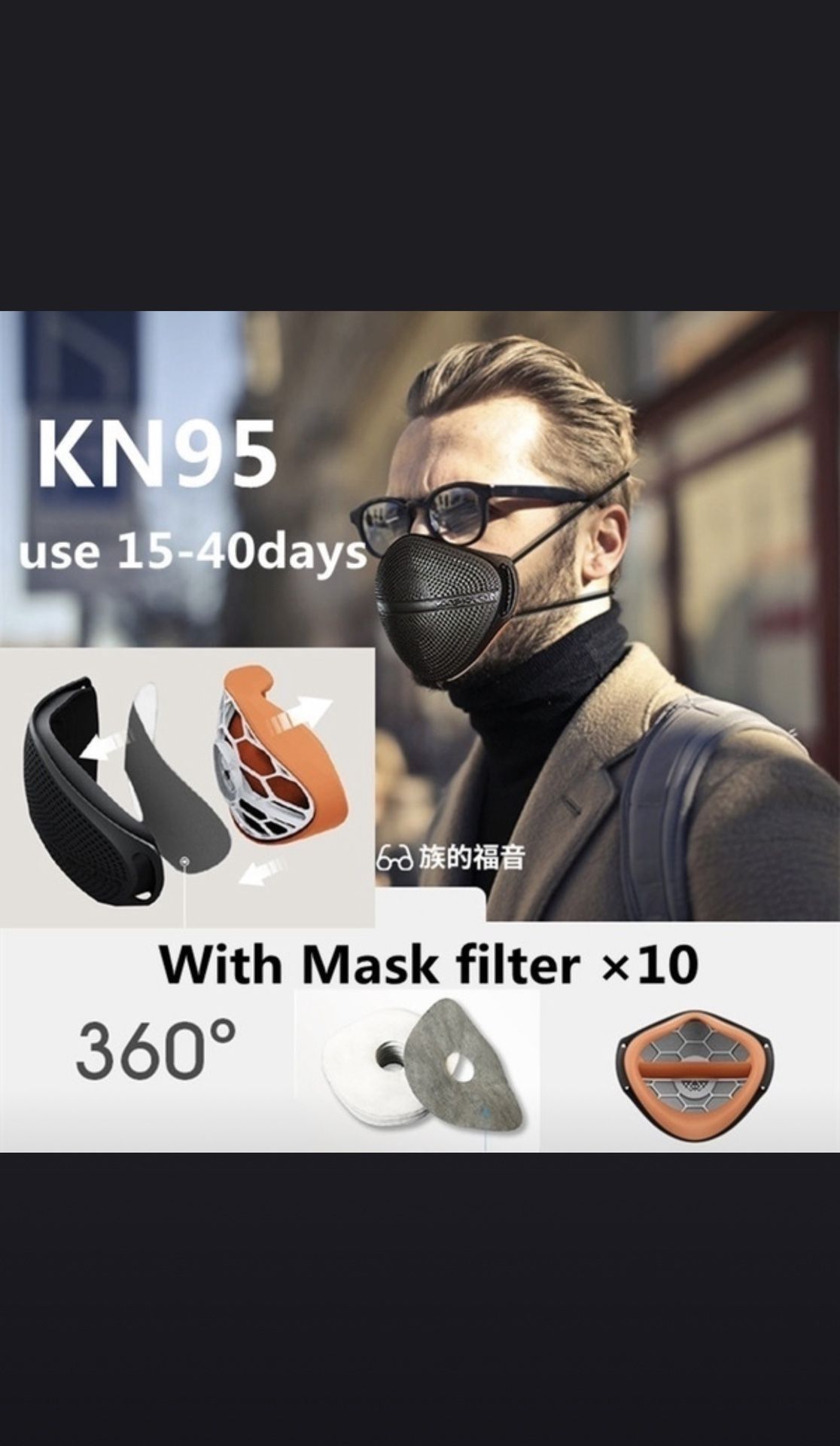 KN95 Face Mask Reusable - 2 Mask - 20 Filters