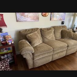 Sofa And Matching Loveseat, Soft Chenille Like New With 4 Built-In Recliners