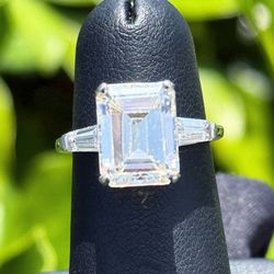 14k solid white gold 6CTW moissanite  three stone baguette cut Engagement ring sz 5.25