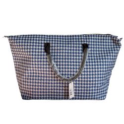 LuLu Dharma Blue/White Houndstooth Weekender Travel Tote Bag