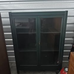 Green Wood Bookcase w/ glass doors 