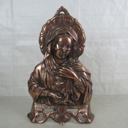Sacred Heart of Virgin Mary Copper Plated Metal Wall Plaque 15" X 10"


