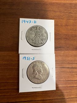1943-D Walking Liberty & 1951-S Franklin Silver Half Dollars