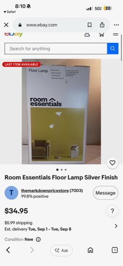Room Essentials Floor Lamp Silver Finish
